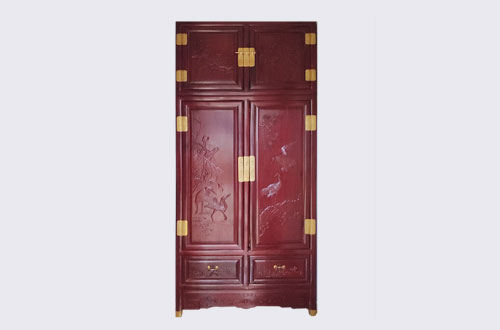 秀山高端中式家居装修深红色纯实木衣柜